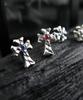Sterlingworth Shiny Cross-S2 Natural Stone Sterling Silver Cross Stud Earrings