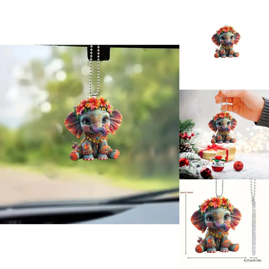 Cute Cartoon Flower Elephant Pattern Acrylic Pendant For Vehicle Interior Decoration