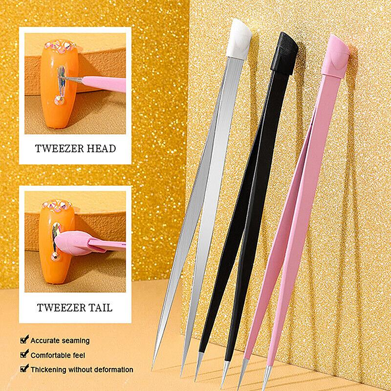 Double Sided Nail Tweezers Silicone Pressing Head Nail Tweezers Sticker Picker Nails Tools Manicure Nail Art Tools Accessories