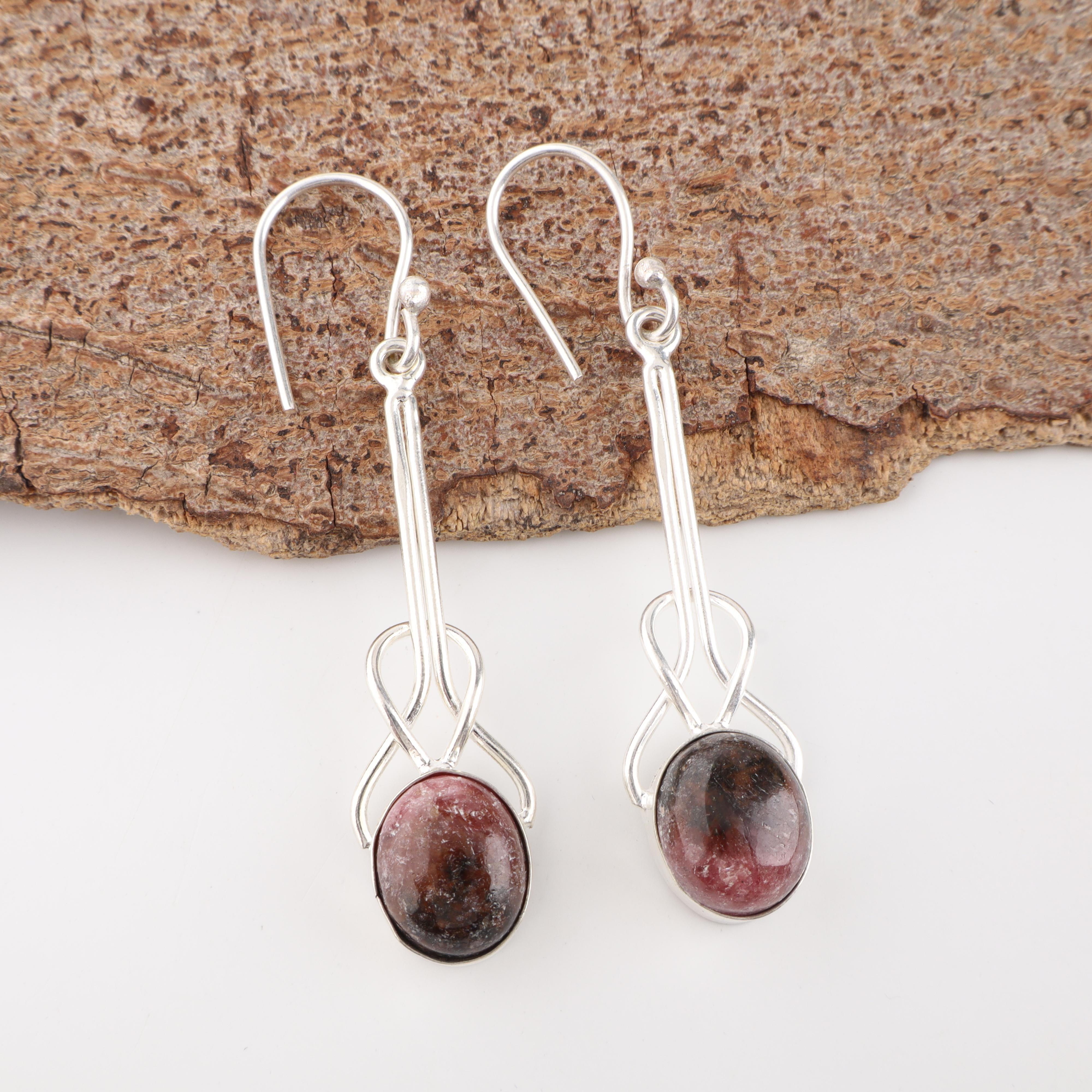 

Украшения из черного родонита, серьги из стерлингового серебра 925 пробы, великолепные серебряные серьги в стиле бохо ручной работы для свадебного подарка 1.76 Inches розовый