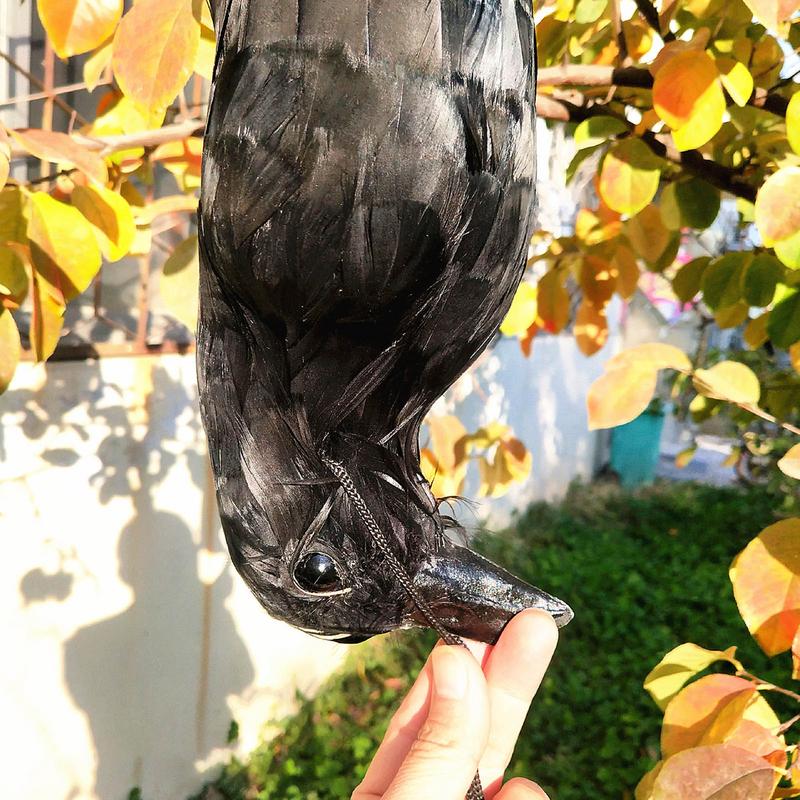 Stimulated Realistic Hanging Crow Black Feathered Bird Halloween Bar Ornaments Scary Prop Outdoor Scarecrow Garden Yard Decor