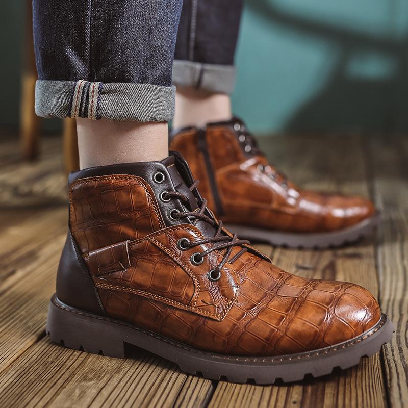 High Quality Hot Selling Men's Boots Retro Thick Sole Work Shoes for Men Trendy Lace-up Short Boots Casual Leather Men's Boots