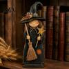 Festival Atmosphere Decorative Accents Wooden Witch Ornament, Retro Halloween Figurine with Broom/Pumpkin/Black Autumn Seasonal Decorations for Mantle