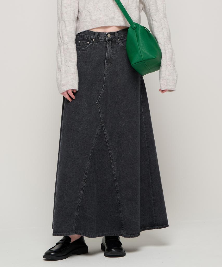 Road Road Maxi Denim Lange Rok (Zwart)