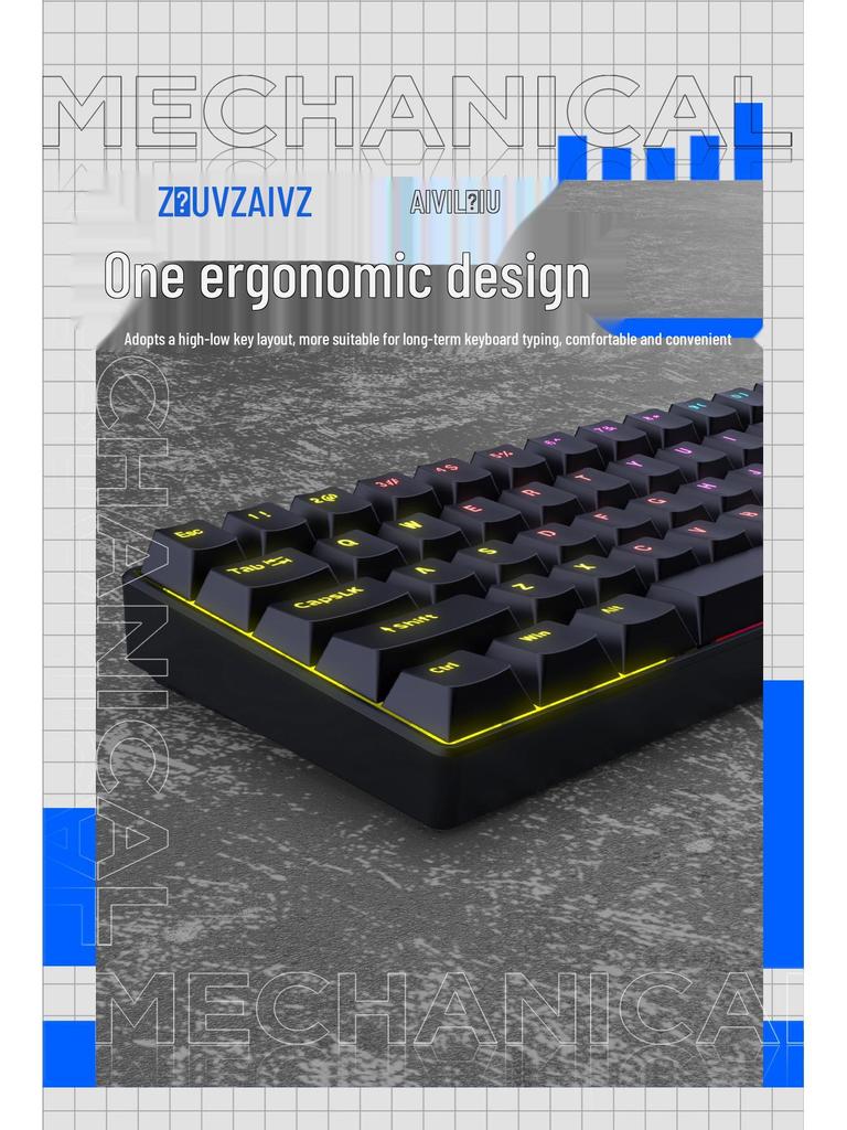 61-Key Wired Red Switch Mechanical Keyboard for Gaming and Office Use