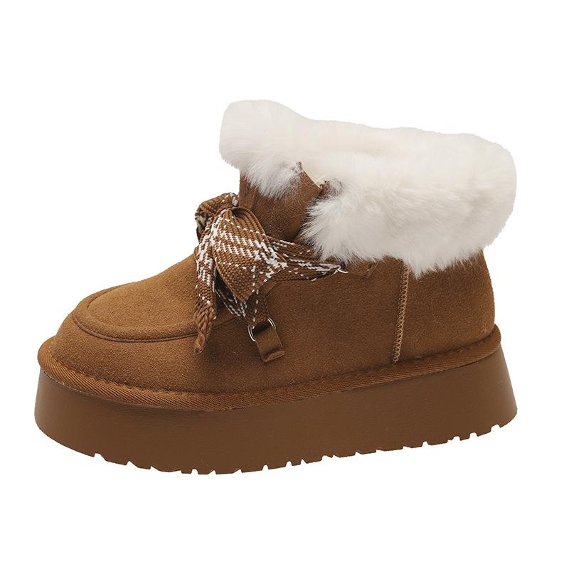 Thick-soled soft-haired snow boots for women's 2025 winter new fur integrated waterproof short boots, piled and thickened Northeast cotton shoes