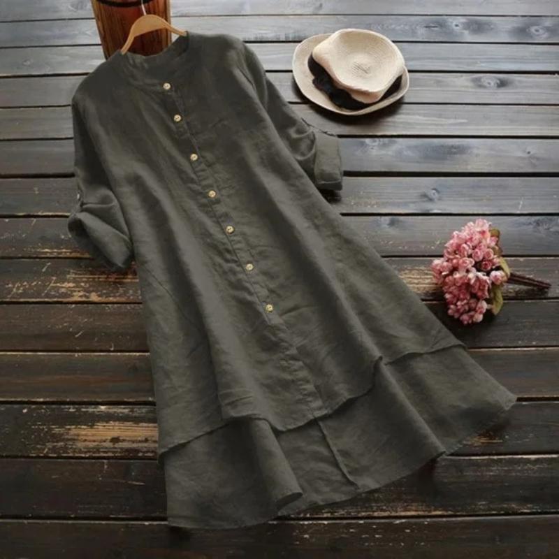 

Solid Color Women s Long Sleeve Cotton Linen Shirt with Button Spring Summer Arrival XS серый
