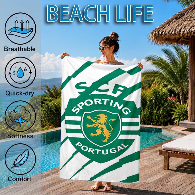 Asciugamano da Spiaggia con Stemma dello Sporting Cp, Asciugatura Rapida, Facile da Curare, Adatto Sia per il Fitness che per le Vacanze al Mare, Essenziale per lo Sport