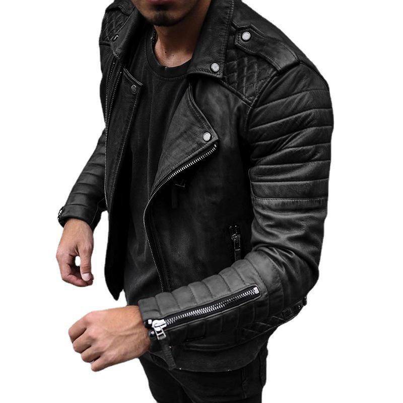 European Fashion Slim Lapel Windproof Men's Motorcycle Leather Jacket for Spring and Autumn
