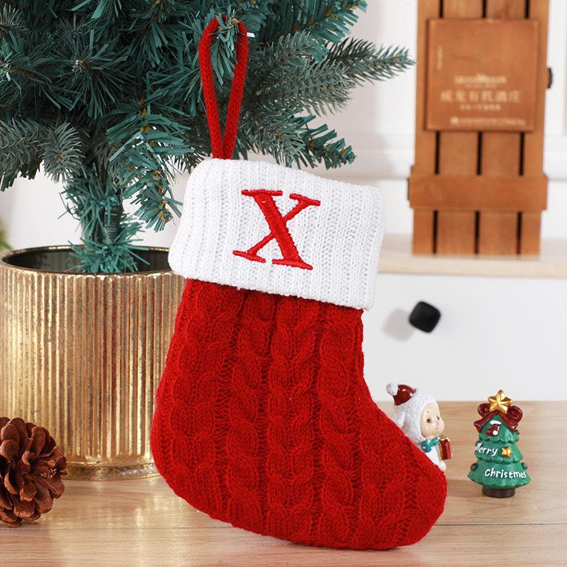 Gold & Blue Christmas Letter Socks – Red Knitted Stockings for Home & Window Display Decor