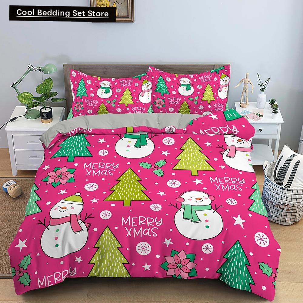 Merry Christmas King Queen Duvet Cover XMAS Bedding Set for Kid Santa Claus Quilt Cover Cartoon 2/3pcs Polyester Comforter Cover