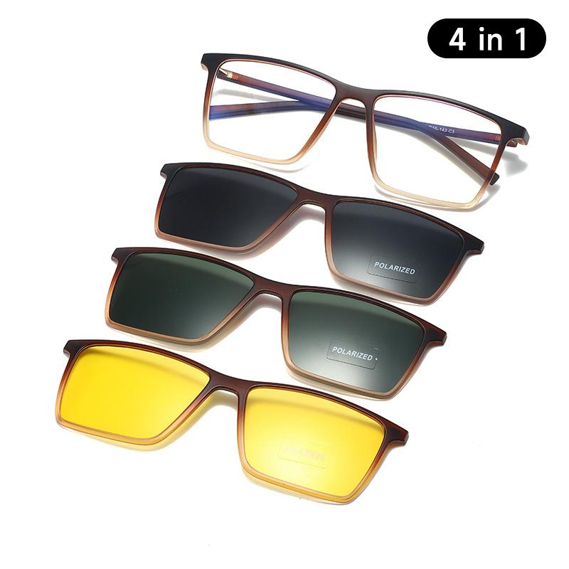 

4 в 1 HD Солнцезащитные очки Мужские Квадратные UV400 Очки от солнца Высококачественные Очки Магнитные Солнцезащитные Очки Антисиние Очки