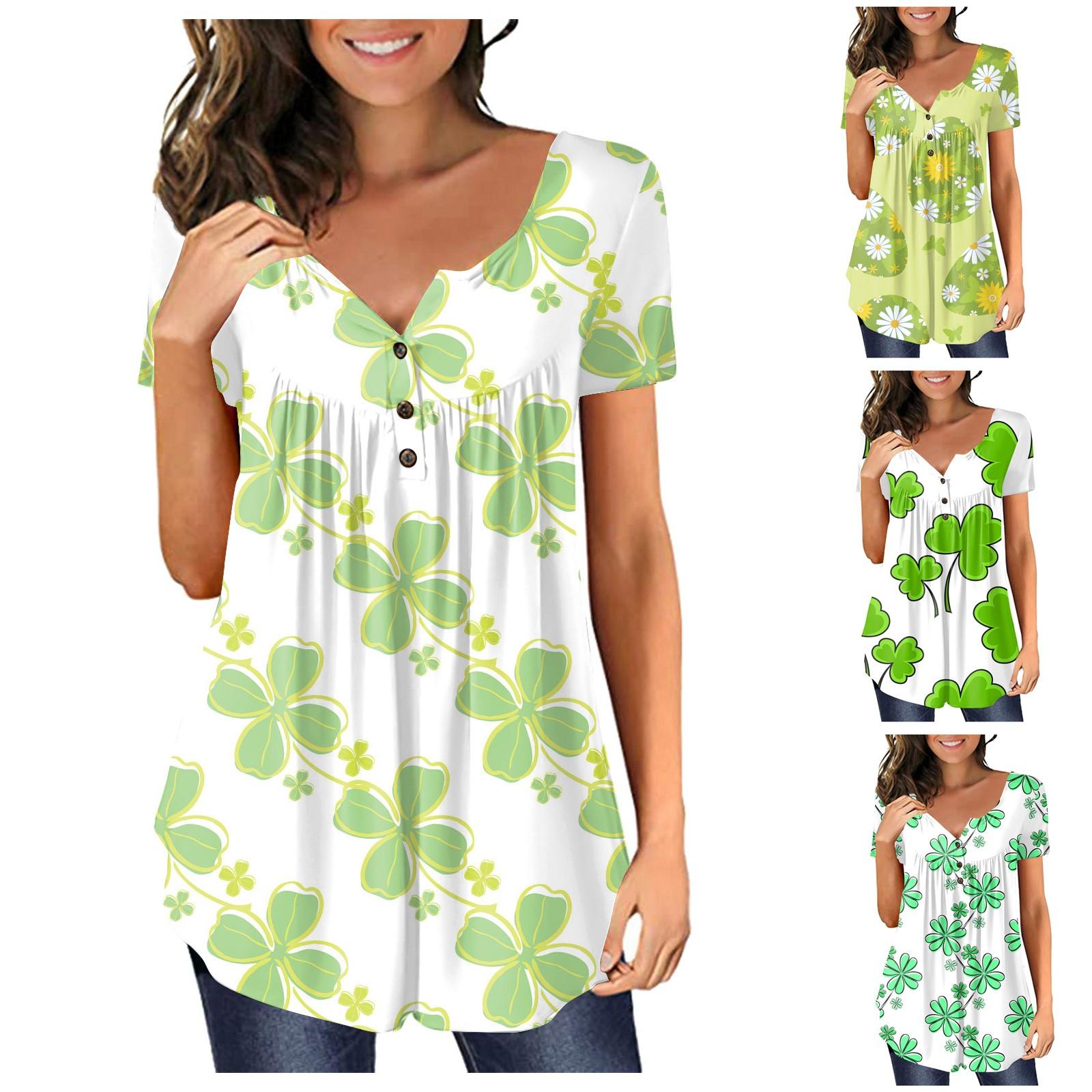 

Женская мода Casual St. Patrick s Day Печатная футболка с коротким рукавом с коротким рукавом Повседневный топ