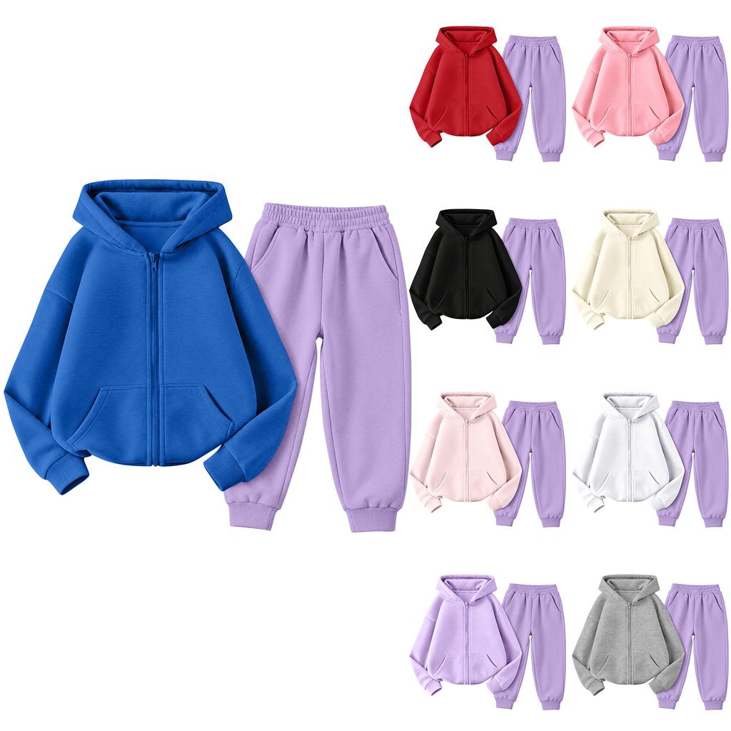 Kids Unisex Hooded Sweatshirt and Sweatpants Set Versatile Casual Sportswear for Boys Girls