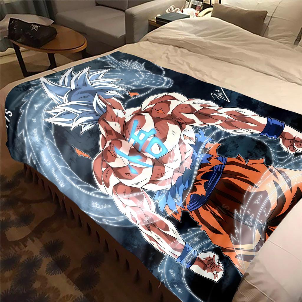 1PC Son Goku Print Flannel Blanket, High quality All Seasons, Home Decor, Warmth and Comfort, Perfect for Christmas Gifts