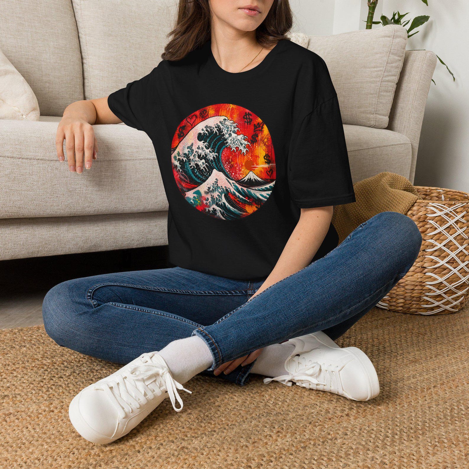 Graffiti Tide Lite Tee | The Great Wave Series XXIV | Street Art Wave Shirt | Urban Pop Art Front Print Tee S