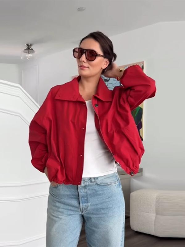 2025 Autumn Solid Color Versatile Stand-up Collar Short Jacket