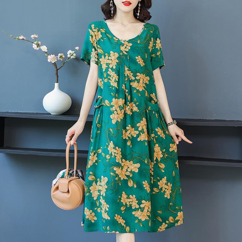 The New High-end Summer Good Cotton and Silk Dress Is Fattened and Enlarged, and Women's Clothing Is Suitable for Fat People's Skirts Dresses.
