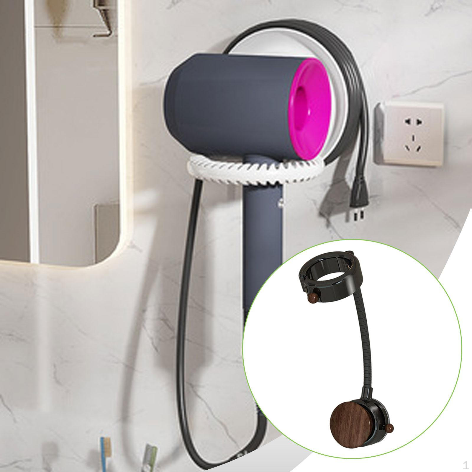 

Blow Dryer Hanger Fixing Bracket Space Saving Adjustable Sturdy Hanging Hair Stand Tool Walnut color