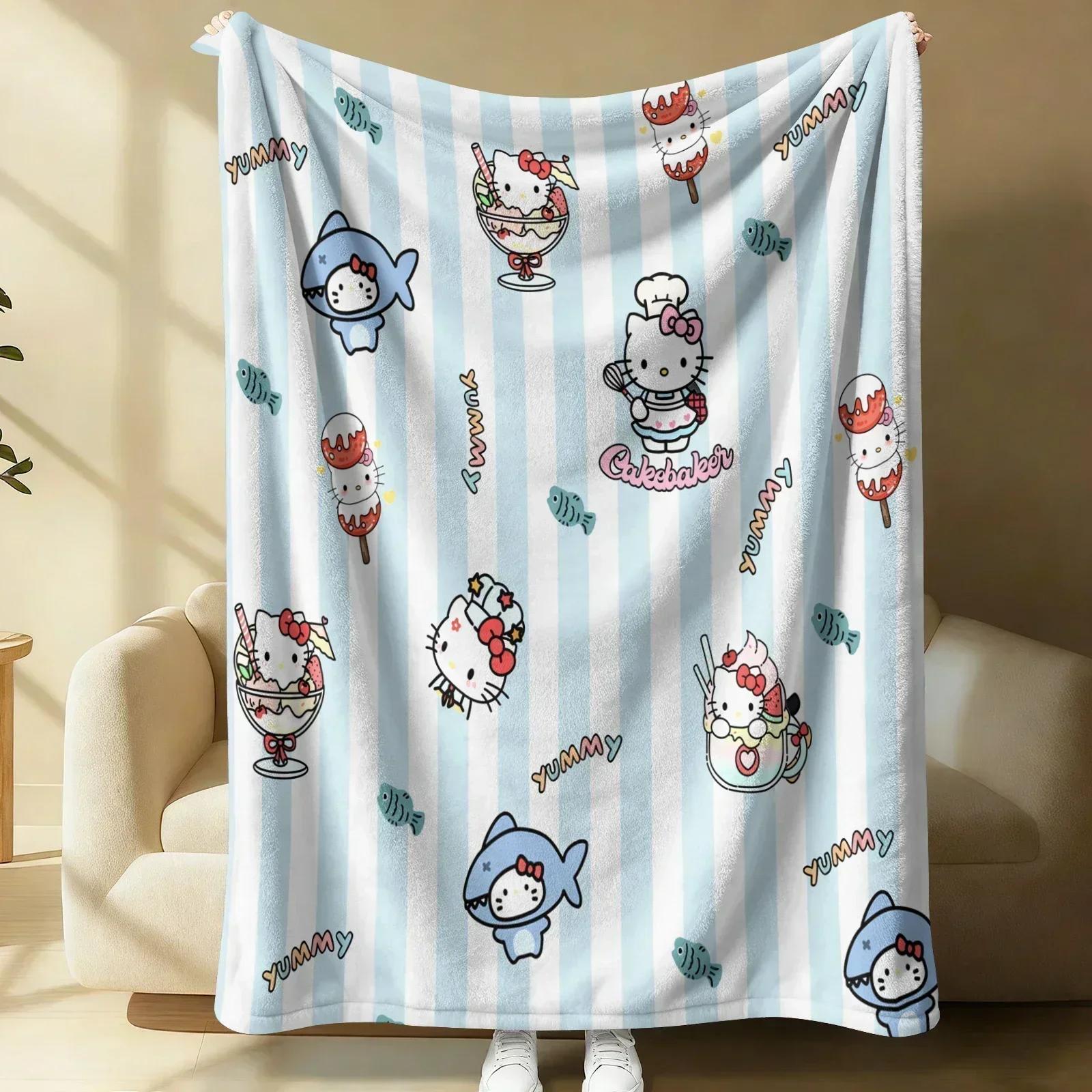 

Sanrio Lovely Hello Kitty Plush Flannel Blanket Yellow Gingham Dessert Lightweight Throw Bed Sofa Cover School Office Nap Shawl 100x150cm