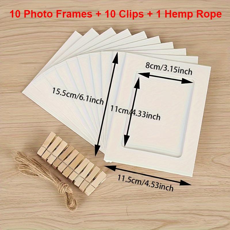 

Vintage Kraft Paper Photo Frames Flag Banner Home Decor with Clips Hemp Rope Suitable for Weddings Anniversaries Holiday Parties білий