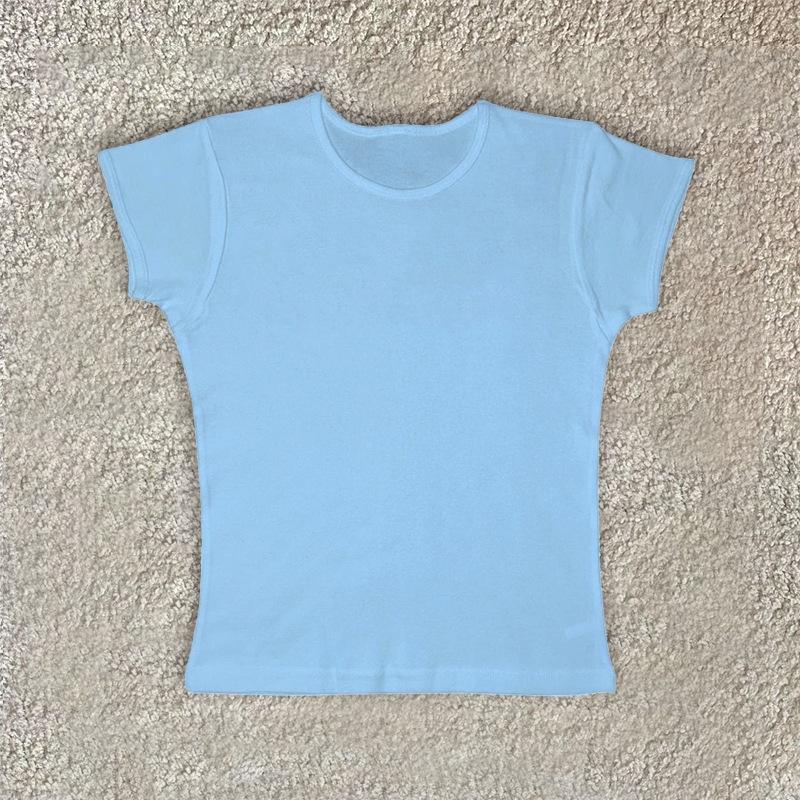 Summer new commuter solid color multi-color round neck simple slim-fitting printable T-shirt top women