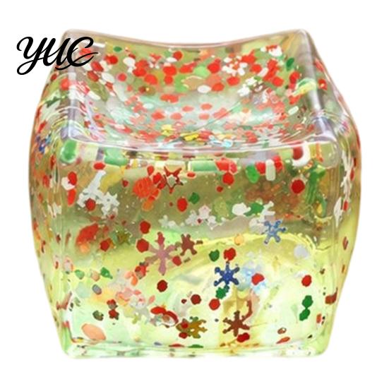 Reusable Stress Relief Hand Toys Christmas Ice Cube Squishy Fidget Toy, Slow Rising Toy Sensory for with Snowflake Glitter, Festive Squeeze