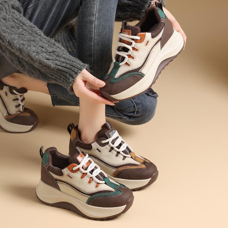 Autumn new low-top color matching single shoes lace-up comfortable retro little white shoes versatile thin legs increase height