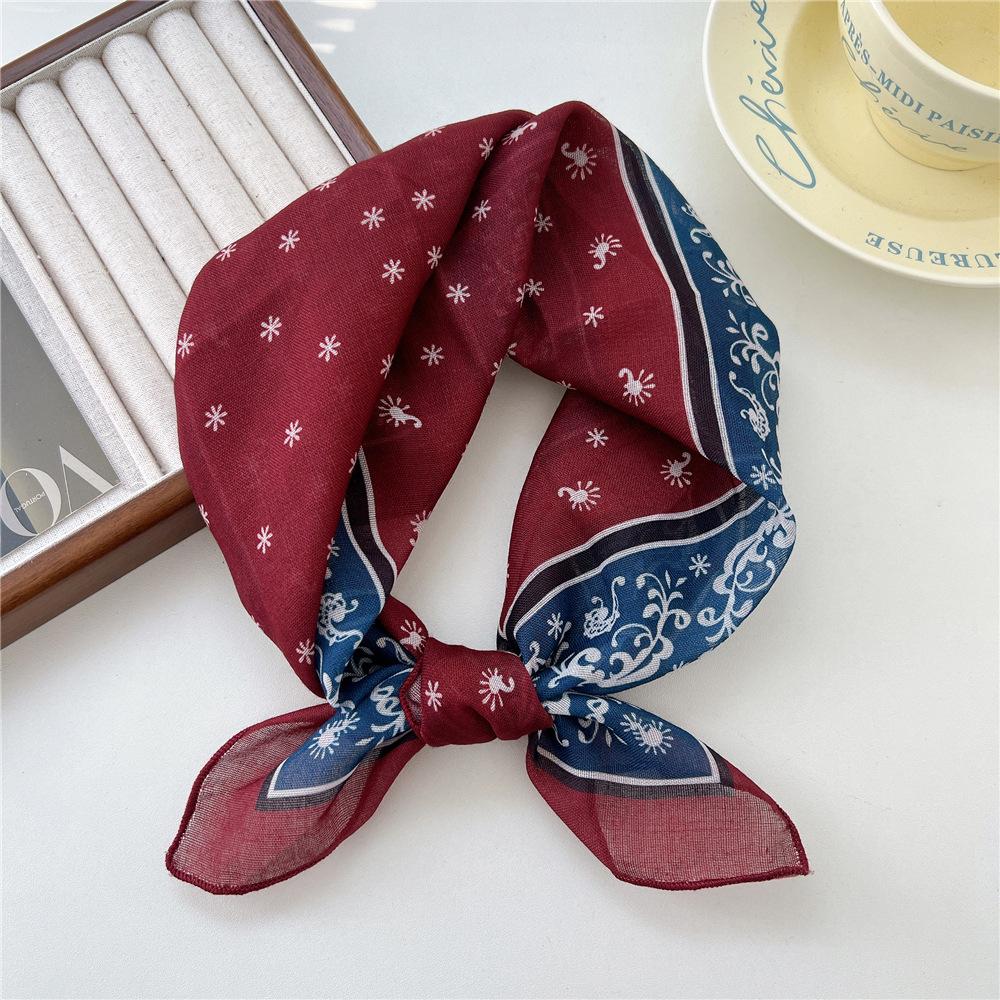 55 Leopard Print Cotton And Linen Silk Scarf Women'S Small Square Scarf Neck Protection Headscarf Decorative Scarf Fashionable Foreign Style Scarf