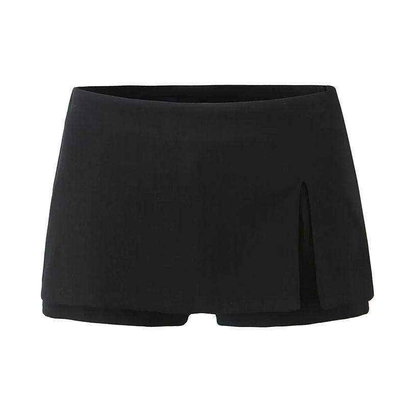 

Pure Desire Time Французский стиль Сладкий и Пряный Тонкая Полоска Однотонный Боковой Разрез Низкая Посадка Мини-юбка Слимфит Все-в-одном Кюлоты Black (culottes) L