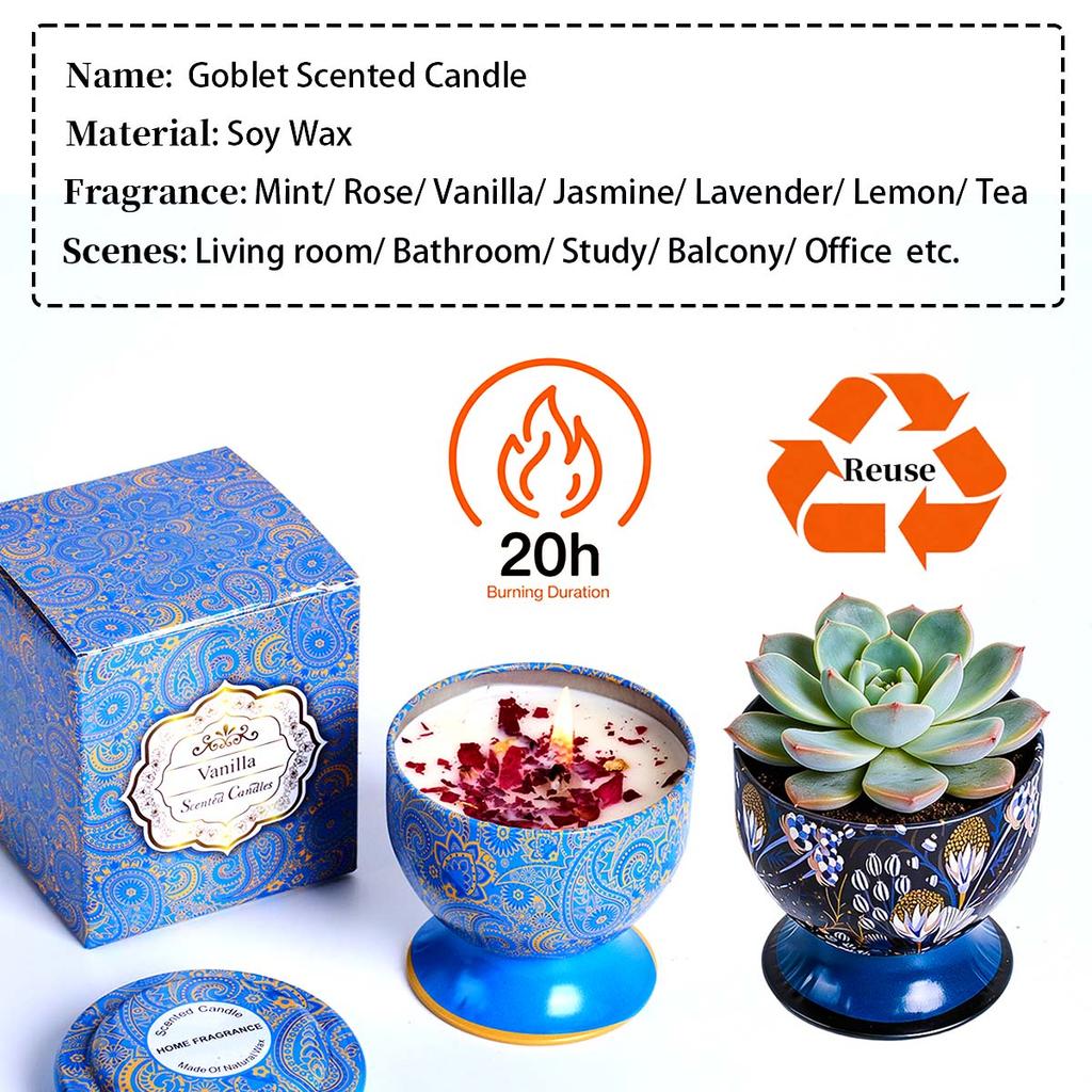 Goblet Design Scented Candle Box Vintage Flower Rose Lavender Candle Jar Soy Wax Fragrance Candles Wedding Birthday Gift Home De