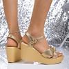 Fashion Thick Bottom Gold Wedge Sandals for Women Summer 2025 Ankle Strap Chunky Platform Sandalias Mujer Bowtie Decor High Heel Sandals