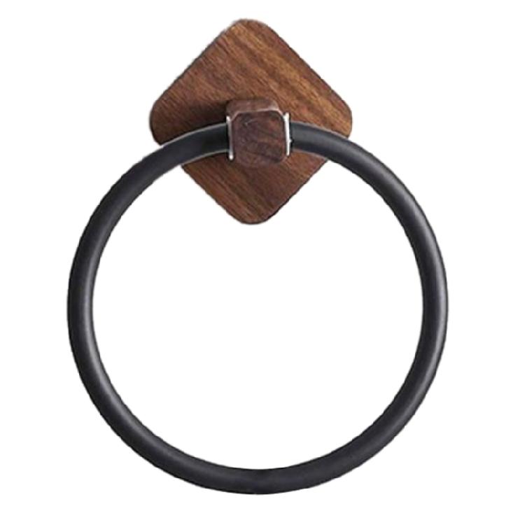 Bathroom Towel Holder Wood Towel Ring Holder Hanger Wall-Mounted Round Towel