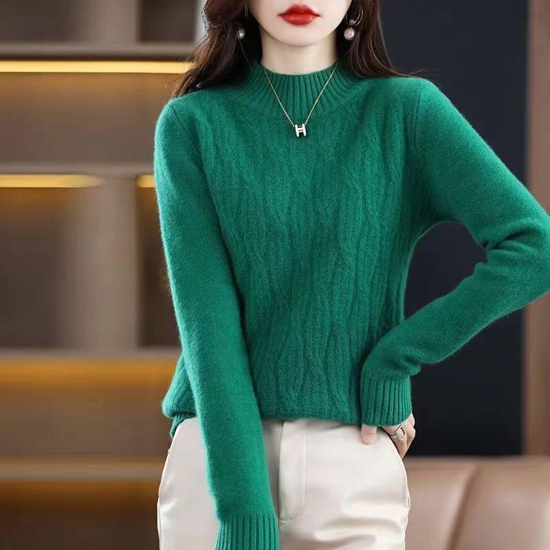 Einfarbiger, schlichter Pullover mit Stehkragen, vielseitiges langärmliges Strickoberteil für Herbst und Winter, Damenbekleidung