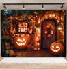 Horror Halloween Party Backdrop Pumpkin Lights Wooden House Halloween Adults Kids Portrait Photography Background Photo Studio3