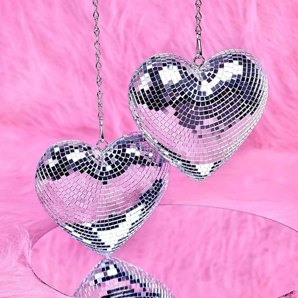 Lightweight Disco Ball Decorations Heart-Shaped Christmas Party Decorations  Keys Chain