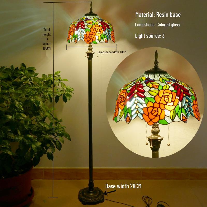 Retro Nordic Style Tiffany Floor Lamp - Colored Glass Light for Living Room, Bedroom, or Study.