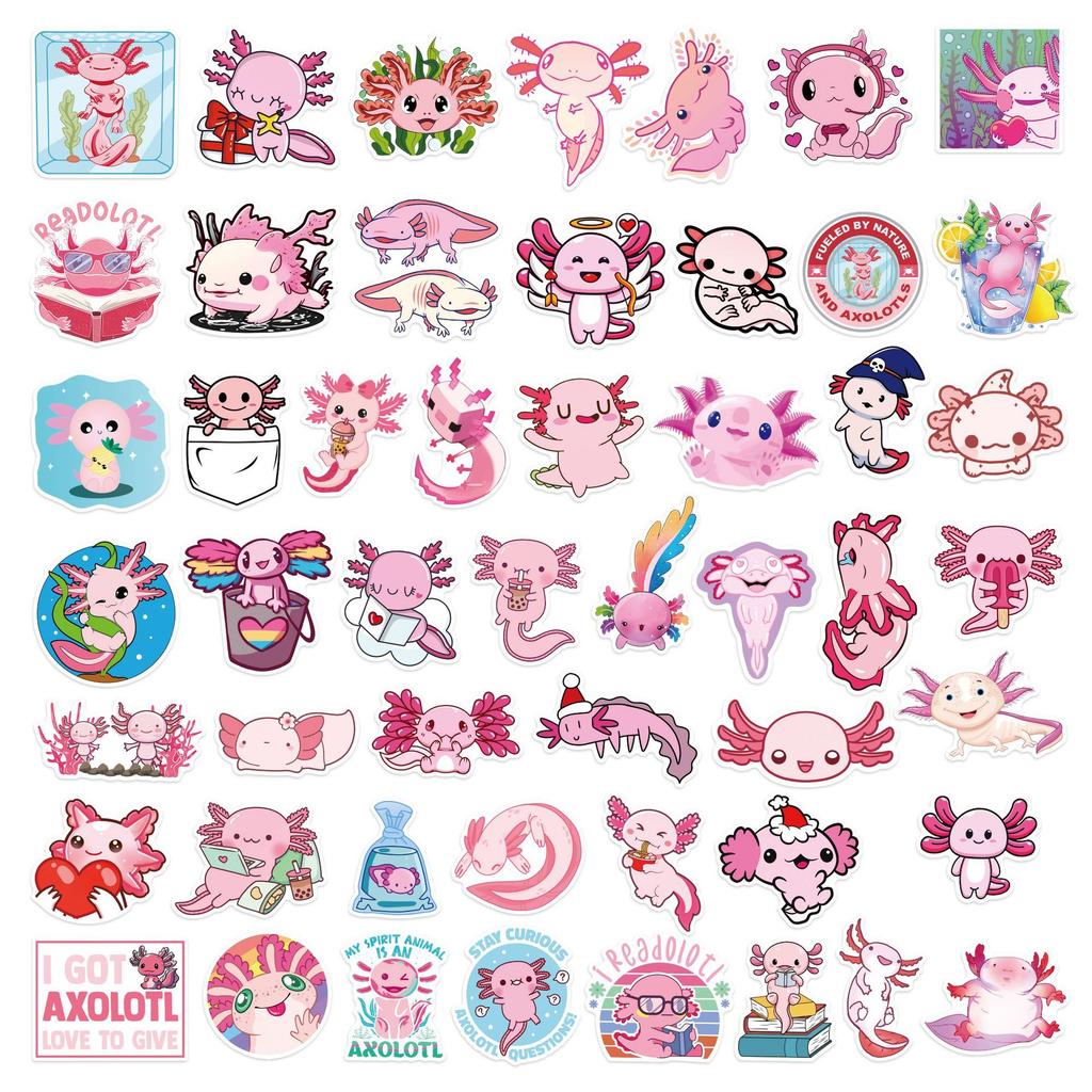 50pcs Cartoon Animal Funny Axolotl Graffiti Waterproof Sticker Creative Trend Decorative Decals