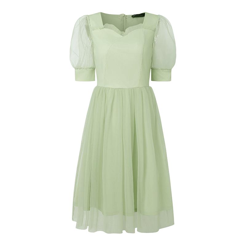 ZANZEA Womens Summer Casual Mesh Splice Short Sleeve Elegant Dress