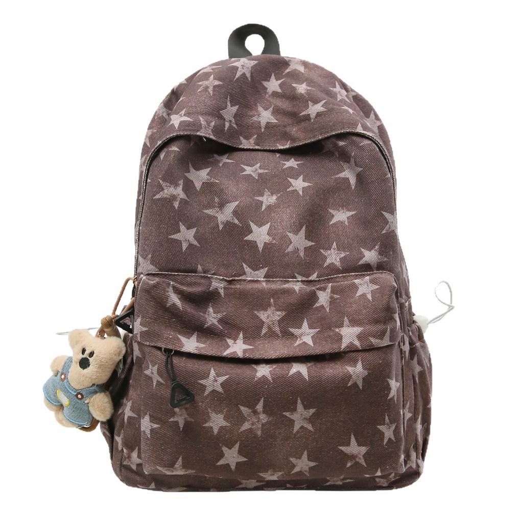 Schoolbag Spot Wholesale Japanese Fresh Stars Canvas Backpack Women's Casual Backpack with Bear Pendant Student Schoolbag