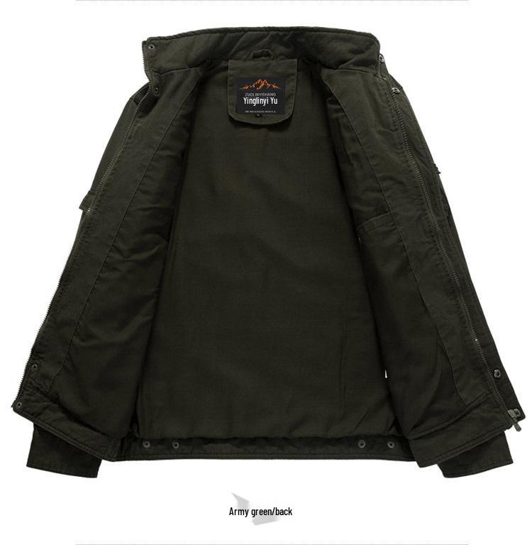 2024 Men's Casual Slim Fit Brown Cotton Work Jacket with Side Pockets & Zipper