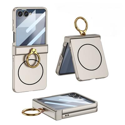 Built-in Slim Screen Protector Phone Case for Samsung Galaxy Z Flip 7 ZFlip7 Flip7 Ring Holder Magsafe Hinge Protective Cover