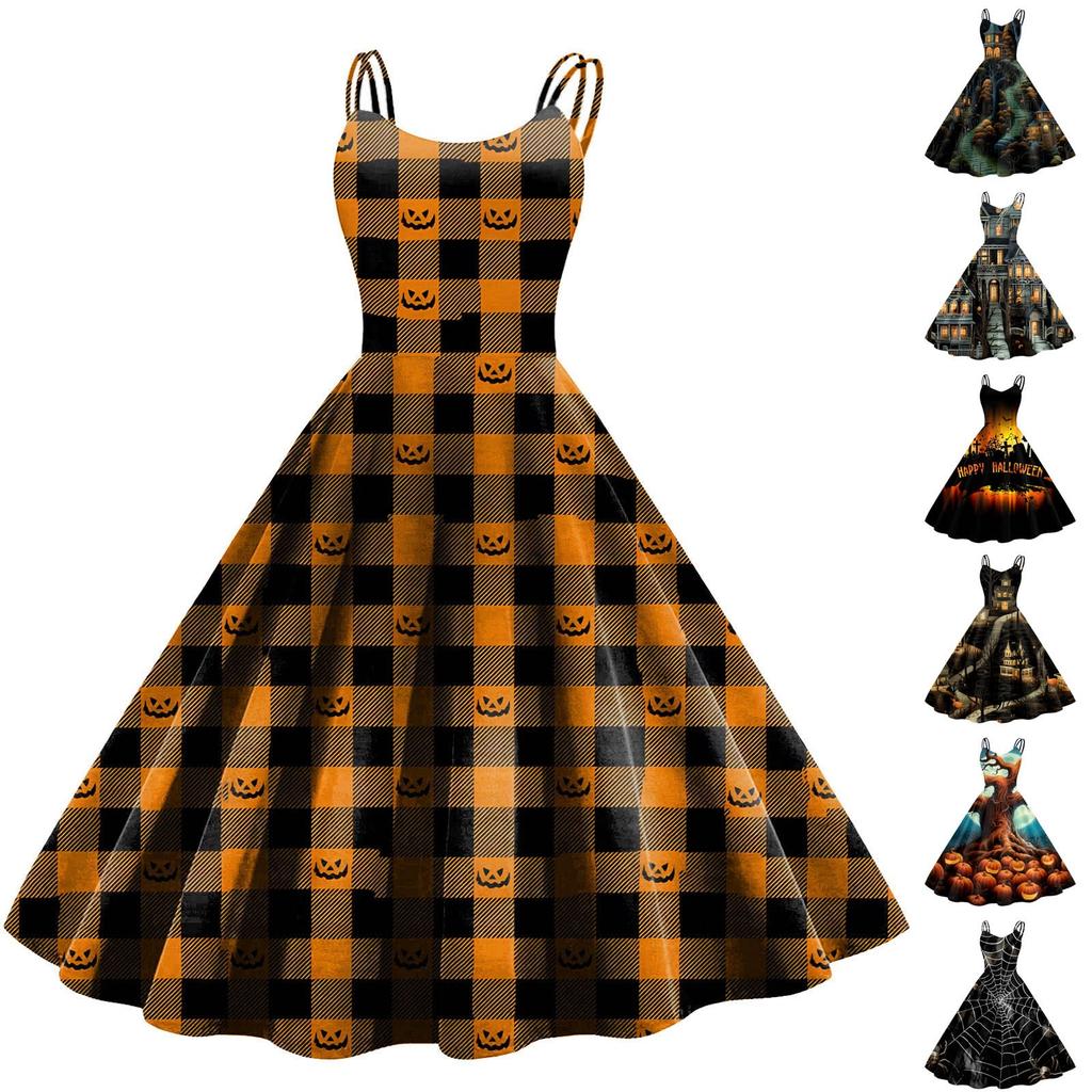 Naiste mood Halloweeni trükitud seksikas olkaimeta gooti kokteilikleit punki, vintage kleit.