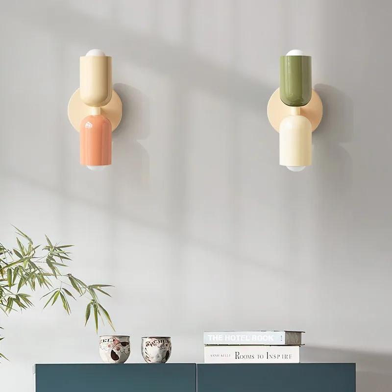 Modern Cream Style Iron Wall Lamp Nordic Vintage Double Headed Color Entrance Lighting Bedroom Background Wall LED Lights