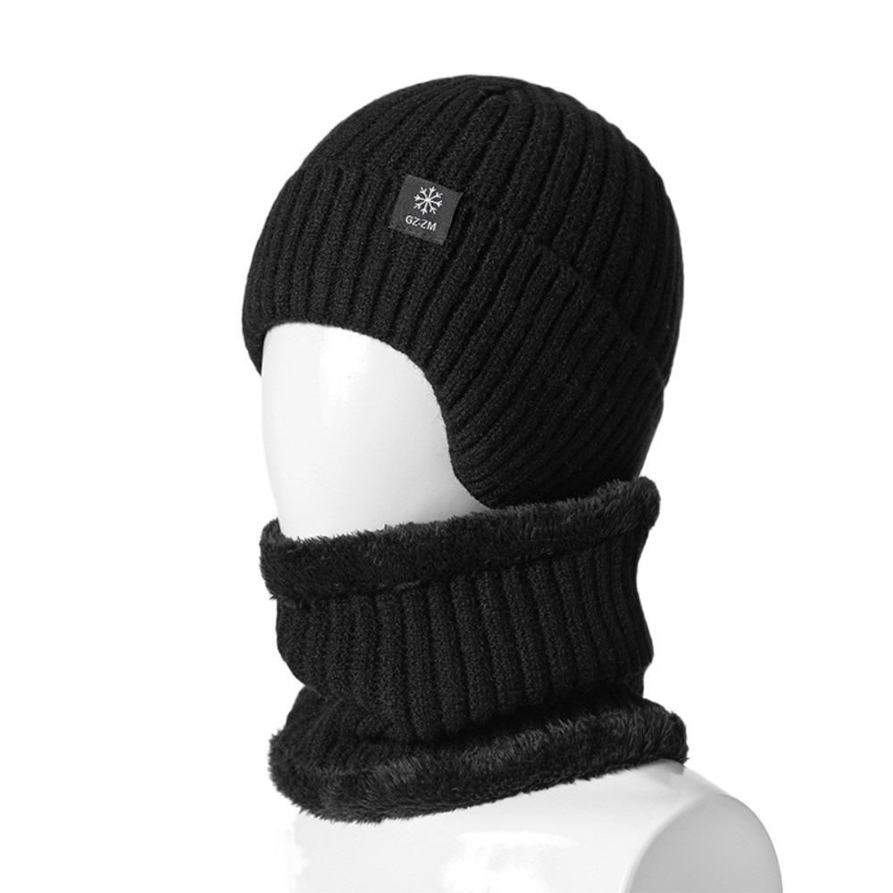 Thick Hat Scarf Set Plush Ear Protection Hat Simple Knitted Beanie Hat  Riding