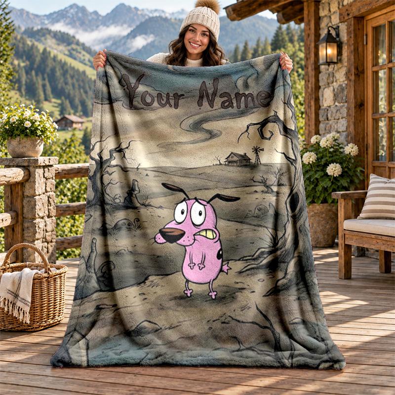 Brave Dog Custom Name Flannel Blanket Personalized Soft Warm Plush Throw Blanket Customized Gift for Family Friends
