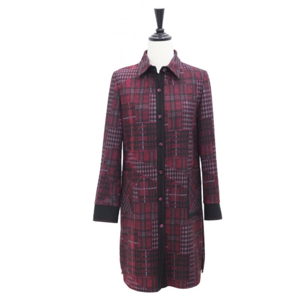 Shiz Madam Women Color Block Check Long Jacket J31721