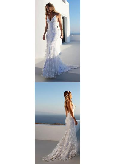 V-neck White Spaghetti Strap Evening Dress - Sexy European & American Style 2025