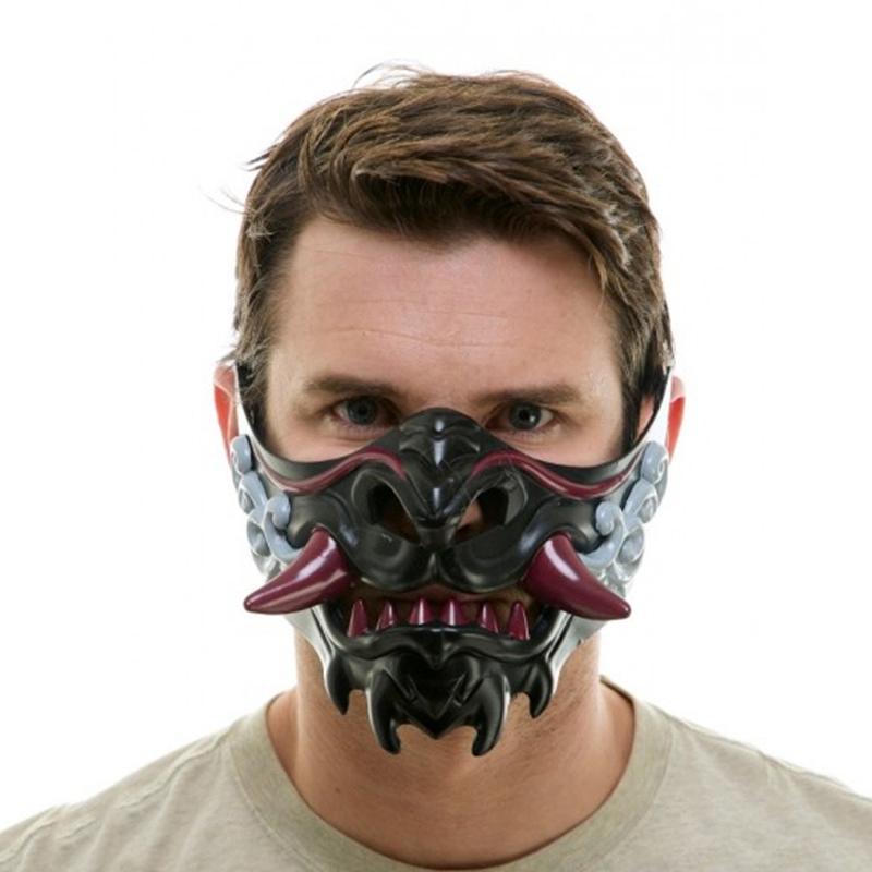 Mască prajnaparamita roșie cu jumătate de față, mască de petrecere a diavolului rău de Halloween, jucărie, mască de samurai, demon, mascarada, accesorii pentru petrecere.