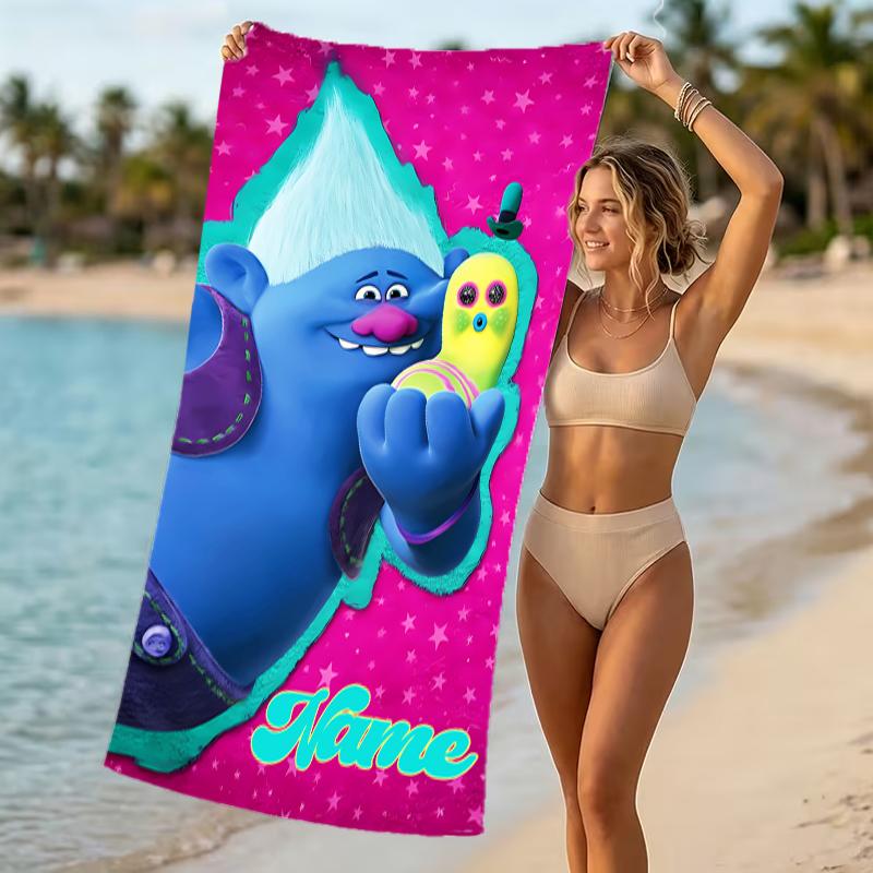 Customizable personalized beach towels Trolls themed designs.Suitable for the beach, yoga, sports;ideal as beach accessories
